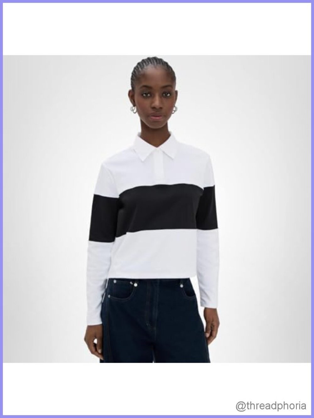 Cropped Rugby Striped Tee Cotton Boat Neck